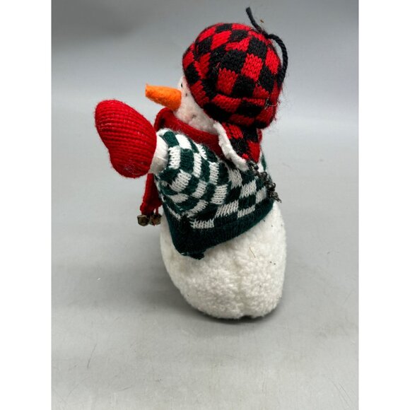 Decorative Snowman Plush With Red Scarf & earmuff Hat cheeker bells stand READ - Picture 6 of 6